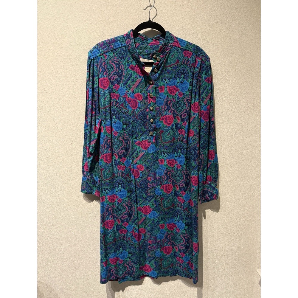 VTG‎ California Designs Dorothy Samuel Colorful Abstract Floral Dress Size 16